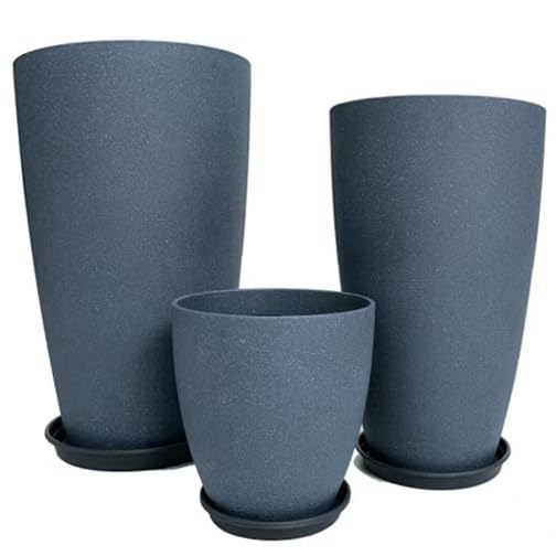 24/21/11 Inch Tall Planter Pots Garden Plastic Planters - Set of 3 for Indoor & Outdoor Use - Decorative Lightweight Flower Pots (Dark Grey) - color: Dark Grey