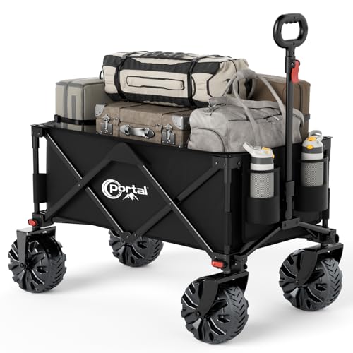 PORTAL Folding Wagon Cart, All-Terrain Heavy Duty, Beach Camping Garden Grocery - color: Black, size: 200L without Brake