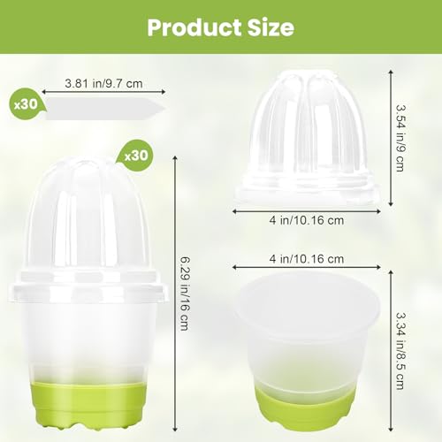 Sckee Clear Nursery Pots for Plants, 30 Packs Plastic Seed Starting Pots with Drainage Holes Plant Nursery Pots Silicone Base (Light Green, 4 inch with lids) - color: Light Green, size: 4 inch with lids