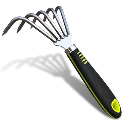 Garden Rake 5-Claw Landscape Dethatcher Thatching Beach Combing Rake for Digging Clam Shell Defoliation Hoe Garden Tool for Loosen The Soil (Green) - color: Green