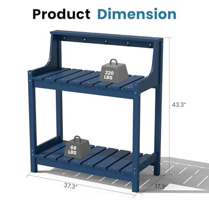 Domi 3-Tier Potting Benches for Outside, HDPE Outdoor Potting Table, Blue - color: Blue