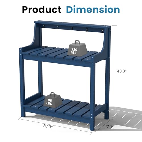 Domi 3-Tier Potting Benches for Outside, HDPE Outdoor Potting Table, Blue - color: Blue