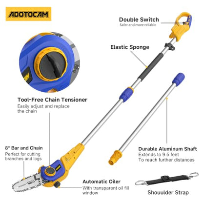 Cordless Pole Saw for Dewalt 20V Battery, 15 FT Reach, Tool Only