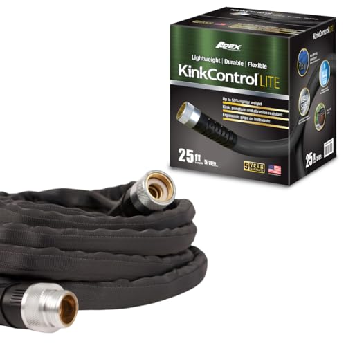 Kink Control Lite, Doesn’t Expand or Burst, Extremely Light Weight, Garden Hose, Water Hose with Superior UV Resistance, Ergonomic Grip, High Burst Strength,Kink Resistance, 25 Ft - size: 5/8" x 25 ft, style: Fabric Jacket