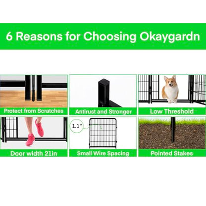 Garden Fencing 40 inch High, Dog Fence Outdoor for Yard, 21"Wide Low Threshold Gate,Heavy Duty Metal Fencing for Garden Beds, Animal Barrier Fence,Flowers Fences Border,4 Panels Total 8.9 Ft - size: 40''(H)-4panels-8.9ft(L) with door