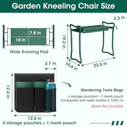 OAOA innovation 2-in-1 Garden Kneeler with Umbrella, Kneeling Bench & Black Umbrella, Portable Stool 330lb Capacity, Garden Tools Bag with Bottle Holder, Gardening Gift for Men Women Seniors - color: Black