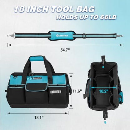 DURATECH 18" Large Tool Bag with Waterproof Hard Bottom, 19 Pockets - size: 18 Inch