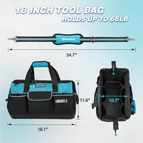DURATECH 18" Large Tool Bag with Waterproof Hard Bottom, 19 Pockets - size: 18 Inch