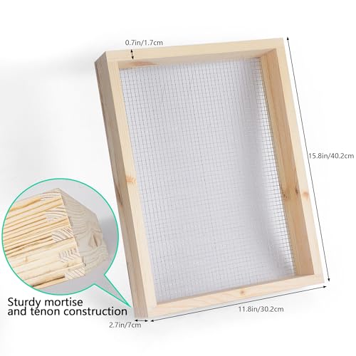 15.74" x 11.81" Soil Sifter - Steel Wire Mesh & Natural Wood Dirt Sifter for Gardening - Compost, Rock, & Dirt Sifter Tool with Gloves and Trowel- Essential Garden Tool for Flower & Vegetable Planting
