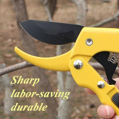 Premium 8 inch garden clippers, 3 Times Easy to Work, Arthritis Weak Hand Snips (Pulley lever -pruners- Yellow) - color: Red/Yellow