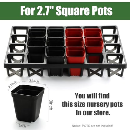 RooTrimmer 24 Cell Nursery Pots Trays (17"x11"x2") with Plastic Flat Seed Starter Trays, Durable Carrying Seedling Starter Tray, Reusable Planting Tray for Holding 2.7 inch Nursery Pots, 3 Sets Combo - color: Black, size: Pot Trays + Flat Trays-3P