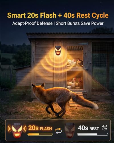 4 Packs Nocturnal Animal Repeller - Solar Coyote Deterrent with Flame Flashing Lights for Chicken Coop, Yard & Garden Protection Against Raccoons, Foxes, Deers, Skunks, Hawks