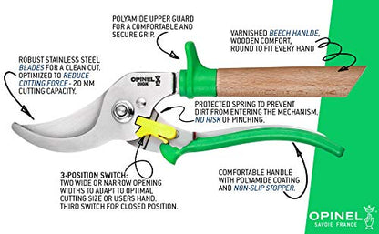 Opinel Hand Pruning Shears for Gardening, Beechwood Handles (Green) - color: Green