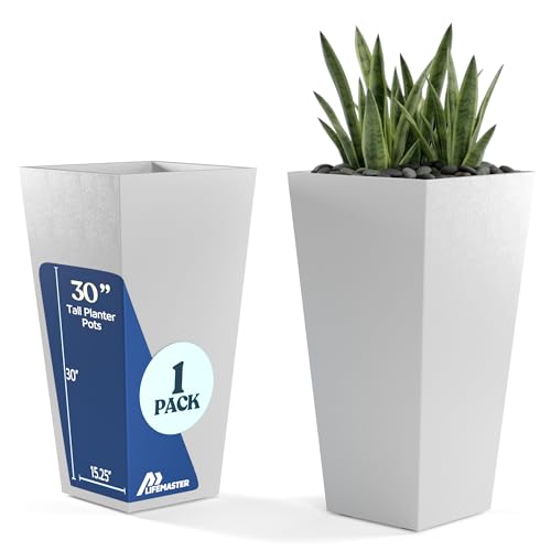 Resin Tall Tapered Planter Pot 30 Inch (Set of 1) Heavy-Duty Indoor & Outdoor Large Planter for Trees & Plants, with Removable Insert Shelf & Drainage, Pot for Front Door, Patio & Home Décor, White - color: White, size: Pack of 1
