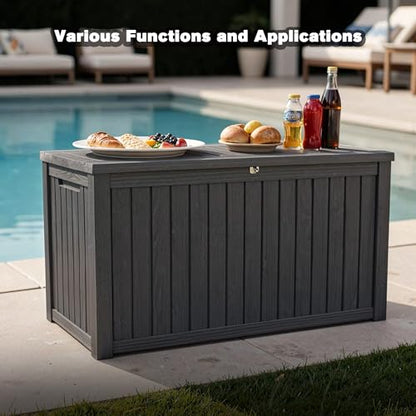 180 Gallon XXL Resin Deck Box, Large Outdoor Storage Shed & Bench, Black - color: Black-B