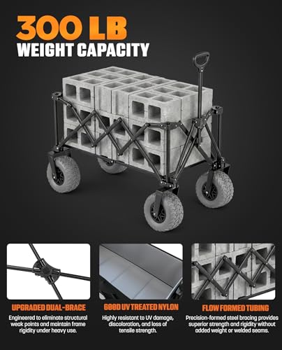 Beach Wagon with Heavy-Duty 10" Air Tires - All Terrain Folding Cart with Big Wheels for Sand and Gravel - 300 LB. Capacity (Black) - color: Black