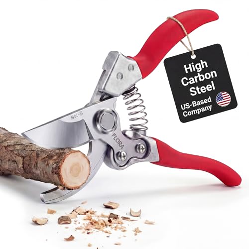 Flora Bypass Pruning Shears, SK5 Steel Safety Lock, Cuts Up to 1" Stems