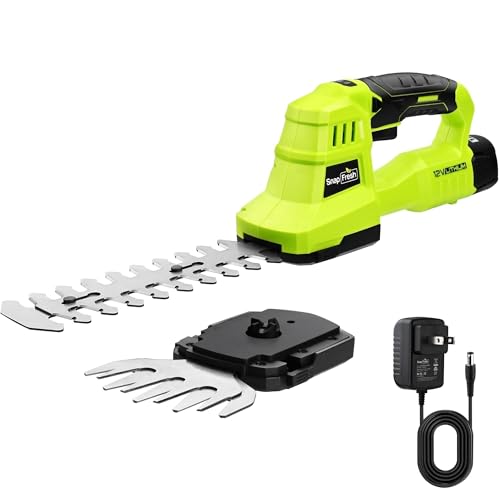 SnapFresh 12V Cordless Grass Shears & Hedge Trimmer, 2 in 1 Handheld Bush Trimmer & Grass Cutter with 2.0Ah Battery & Charger Included, Lightweight Electric Shrubbery Trimmer for Garden & Lawn - color: Olive