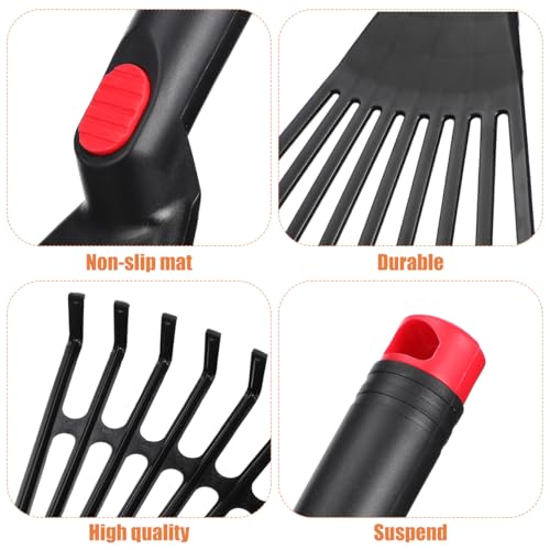 DECHOUS 2Pcs Small Hand Rake Garden Tool: Short Handle Plastic Hand Rakes for Gardening Cultivating Loosening Soil Spreading - 9 Tine - Garden Essential Tools - Black