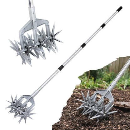 Rotary Cultivator, Hand Tiller Garden Tool with Sturdy Metal Tines