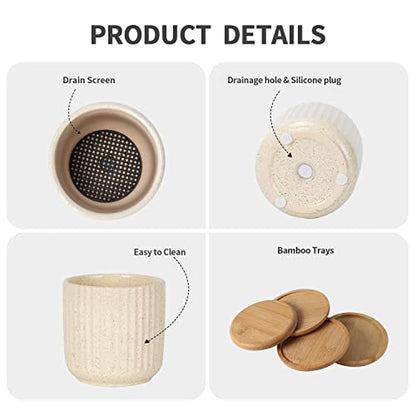 4 Inch Ceramic Plant Pots, Beige, Set of 4 - color: Beige(4inch)