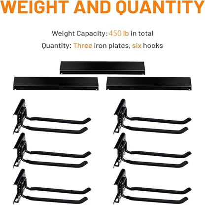 Wallmaster Garage Storage Organization Wall Mount, Garden Tool Rack Organizer Heavy Duty Folding Chair Hangers with 6 Adjustable Hooks 48inch Tracks Max Load 450lb (Pack of 2) - size: 6Hooks+3Panels (Pack of 2)