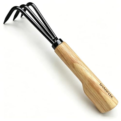 Garden Rake with 3-Claw for Loosening Soil in Flower Bed (Black) - color: Black