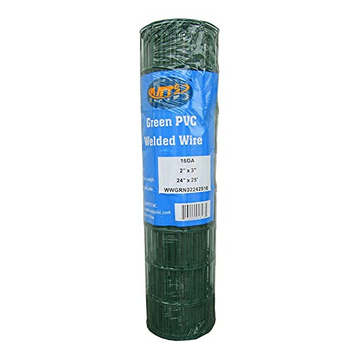 16GA PVC Green 24in x25ft-3in x 2in Welded Wire Mesh Garden Economy Fence - color: Green, size: 24"x25\'-3"x2" 16GA