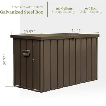 160 Gallon Outdoor Storage Shed Deck Box, Lockable Galvanized Steel, Brown - color: Dark Brown-C