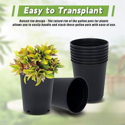HOSTIC 5 Gallon Flexible Nursery Pots Gallon Pot with Drainage Holes Plastic Plant Container Suitable for Indoor Outdoor Vegetables Flowers Plants 10 PCS - size: Standard 5 Gallon