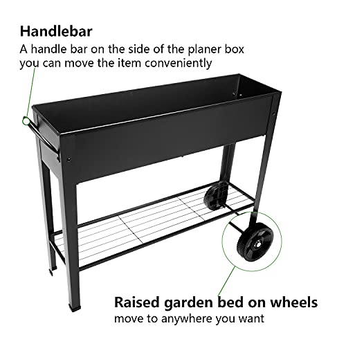 Piksedo Raised Garden Bed, Elevated Planter Metal Plant Box with Wheels with Legs Standing Garden Stand Drainage Holes Frosted Black - size: 40" L x 11" W x 31.5" H