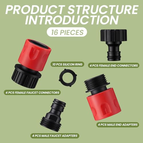 Hotop 16 Pcs Garden Hose Quick Connector, 3/4 Inch Fittings, Red - color: Red