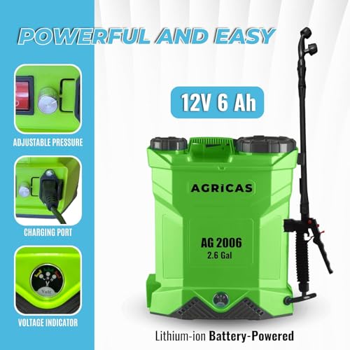 Battery Powered Backpack Sprayer 2.6 Gallon, 0-70 PSI Adjustable Pressure, Long-Lasting Lithium-Ion Battery&Charger, 7 Nozzles, Lawn and Garden Electric Sprayer for Weed/Pest Control Watering and more - color: Model3-AG2006-2.6 Gal