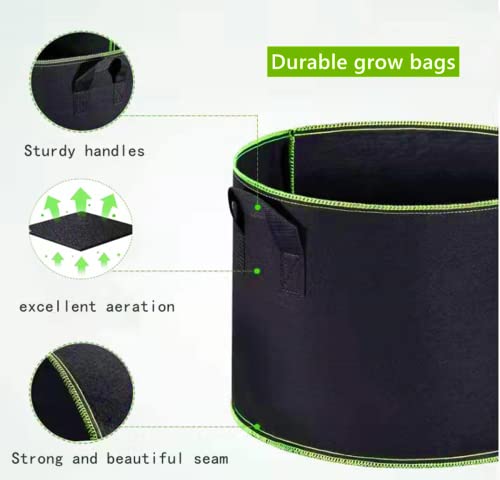 Niurui 5-Pack 10 Gallon Grow Bags Heavy Duty 300G Thickened Nonwoven Fabric Pots Plant Grow Bags with Handles - size: 10 Gallon