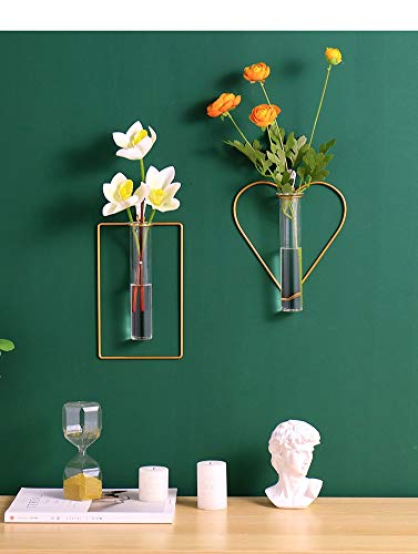2 Pack IvyMei Luxurious Nordic Gold Wall Vase Metal Frame Glass Tube - color: Gold 2