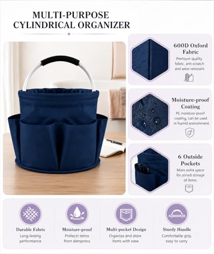 Foldable 4.5Gallon Cleaning Caddy Organizer with 6 Pockets, Non-Slip Handle