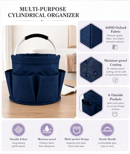 Foldable 4.5Gallon Cleaning Caddy Organizer with 6 Pockets, Non-Slip Handle