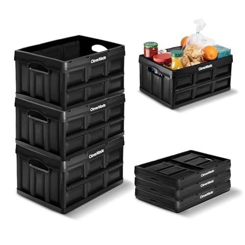 CleverMade Collapsible Storage Bins, 32L 3 Pack, 66 lb Stackable, Obsidian - color: Obsidian, size: 32l - 3 Pack