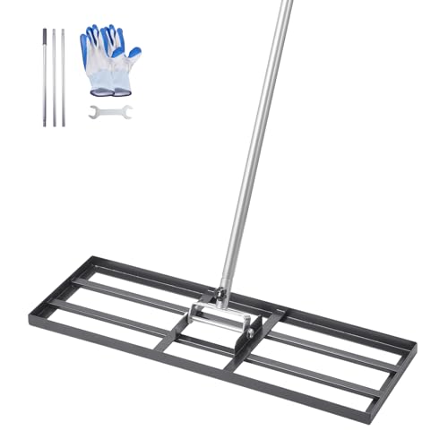 VEVOR Lawn Leveling Rake, Lawn Leveler with 83.9 in Handle, 30x10 in Ground Plate, Rust-Resistant Carbon Steel Soil Leveler, 3 Heights Adjustable, Effort Saving Lawn Leveling Tool for Yard Golf Court - size: 30x10 in, style: Classic: Carbon Steel