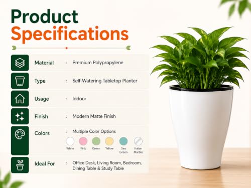 Self-Watering Table Top Planter (2PC, White, Cone) UV-Resistant Polypropylene Material Indoor and Outdoor Gardening, Modern Flower Pot for Home & Balcony. - color: Aqua Cone White