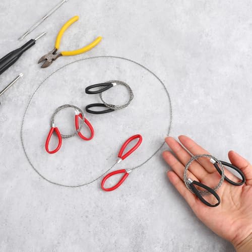Stainless Steel Cable Saw, 2 PCS Mini Camping Saws Hand Pocket String Emergency Survival Rope Cutting Tools PVC Cable Saws or Wood Camping Hiking Hunting, Red, Black, 27.56 Inch