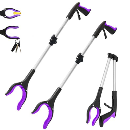2 Pack 32 inch GrabRunner Heavy Duty(up to 10 lbs) Reacher Grabber Tool with Strong Magnetic (New Purple) - color: Purple(pack of 2)