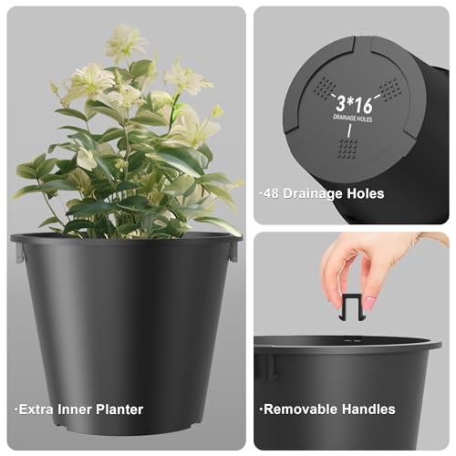 Kante Set of 2 Black Plastic Round Planters 13" Tall Home & Outdoor - color: Black, size: 13" H