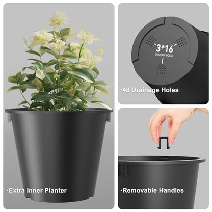 Kante Set of 2 Black Plastic Round Planters 23" Tall Home & Outdoor - color: Black, size: 23" H