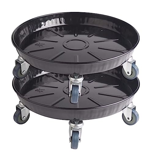 ARTLINE Round Plant Stand with Lockable Wheels, Heavy Duty for Indoor Outdoor, Large Rolling Dolly Planter Caddy on Casters to Carry Potted Flower Pot, Round Metal Tray NO Holes, Black - color: Black 2 Pack, size: 16"