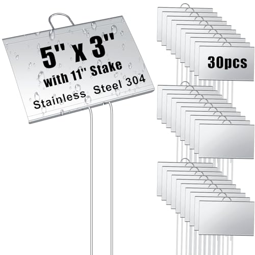 Landhoow 30 Pcs Large Plant Marker, 5'' X 3'' with 11'' Stake, Silver - color: Silver, size: 5'' X 3'' with 11'' Stake