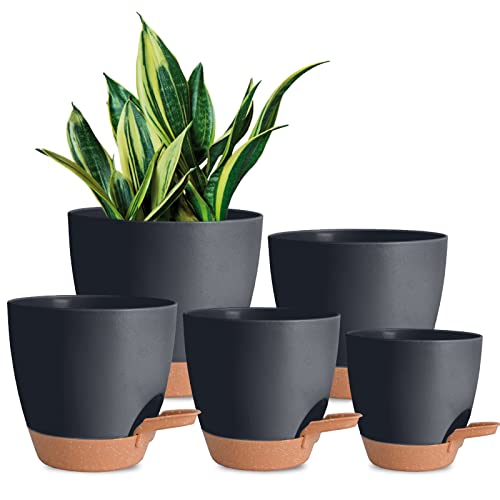 7/6.5/6/5.5/5 Inch Self Watering Pots for Indoor/Outdoor Plants, 5 Pack - color: Black-5pack, size: 7/6.5/6/5.5/5 inch