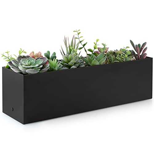 17" Large Stainless Steel Planter Box with Drain Holes and Water Reservoir, Rectangle Succulent Trough Planter Pot for Indoor Outdoor Windowsill, Table Decor (Black) - color: Black