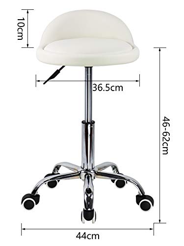 KKTONER PU Leather Round Rolling Stool with Back Rest Height Adjustable Swivel Drafting Work SPA Task Chair with Wheels (White) - color: White