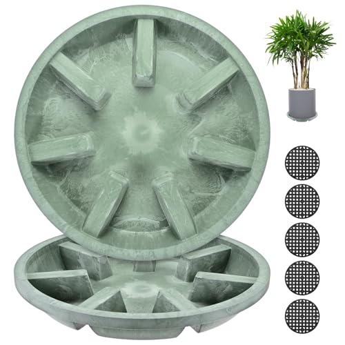 M METERXITY 2-Pack Plant Saucer, 10.04 Inch/25.5 cm Plastic Plant Trays Thicker for Pots/Indoor/Outdoor/Water Drainage and Protection, Flowerpot Drip Tray [Green Veins] - color: Green Veins